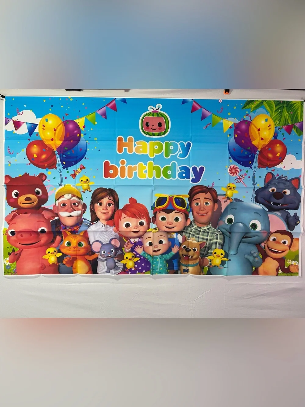 Cocomelon Happy Birthday Party Backdrop Banner Decoration 5x3Ft.